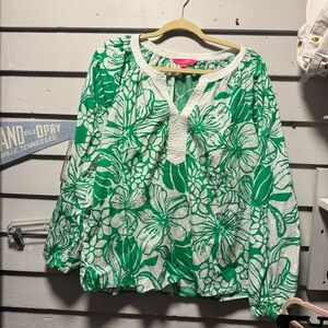 Lilly Pulitzer Green and White Floral Blouse